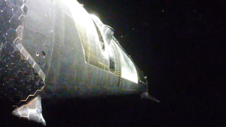 Starlink V3 satellites trail Ship 41 after deploy, the first operational batch.
